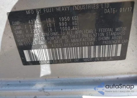 2017 Subaru Impreza 2.0I Sport from USA, damaged, VIN 4S3GTAK66H3711516